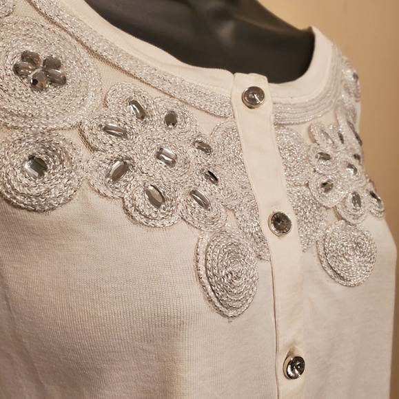 White/Silver Embellished Rafaella Cardigan Sweater - Picture 2 of 4